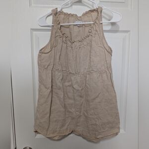 Gap, Women's Large, 100% Linen Babydoll Tank Top, Khaki, Natural‎